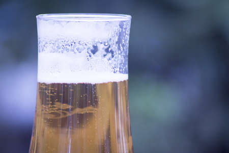 Glass goblet with lager beer. No people. Copy spaceの写真素材