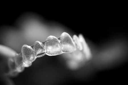 Transparent ferule retainer teeth alignment. Copy space