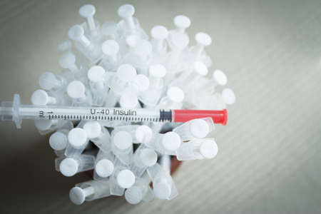Set of syringes for injecting insulin. No peopleの写真素材