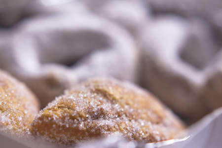Handmade homemade donuts and fritters. No people
