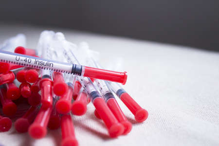 Set of syringes for injecting insulin. No peopleの写真素材