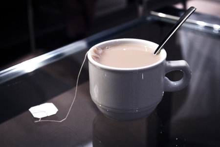 White cup of hot latte coffee. No peopleの写真素材