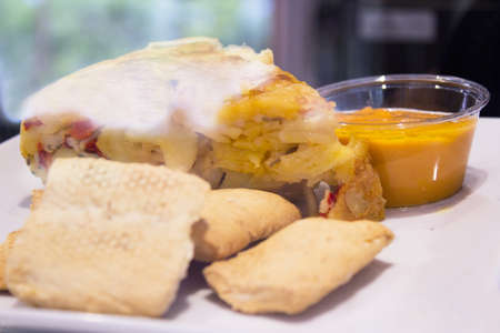 Typical Spanish food called tapa. No peopleの写真素材