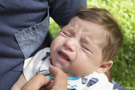 Two month old baby crying. So angryの写真素材