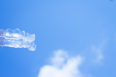 Invisible teeth aligner on light background. no peopleの写真素材