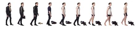 Man taking his clothes of step by stepの写真素材