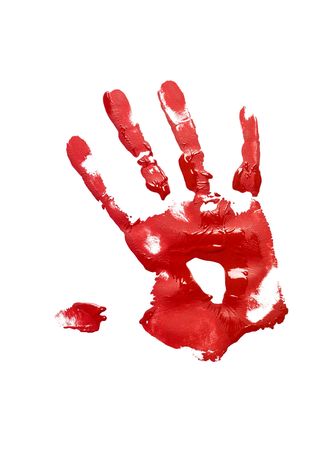 Red handprint on whiteの写真素材