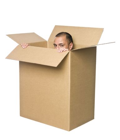 Man in a cardboard box.の写真素材