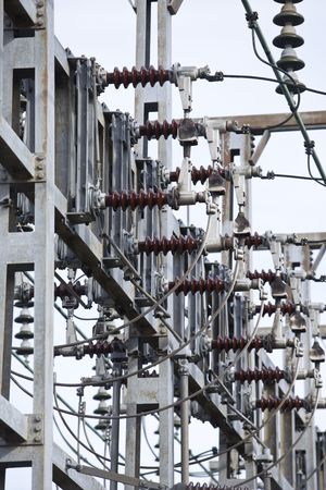 Power station with pylons and power lines.