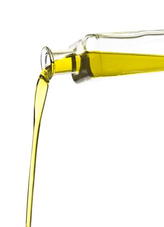 Running olive oil isolated on white backgroundの写真素材