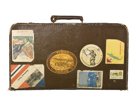 Retros styled suitcase isolated on white backgroundの写真素材