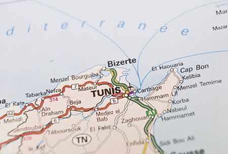 Map of Tunis in Tunisia