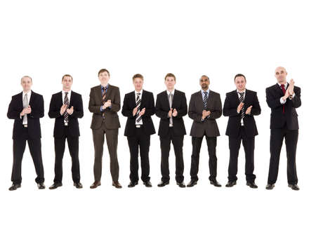 Group of men clapping hands isolated on white backgroundの写真素材