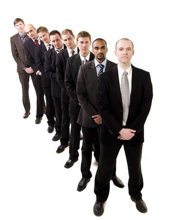 Businessmen on a line isolated on white backgroundの写真素材