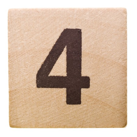 Block with Number four isolated on white backgroundの写真素材