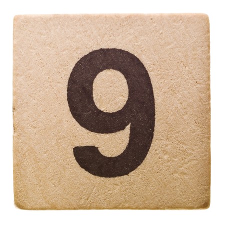 Block with Number Nine isolated on white background