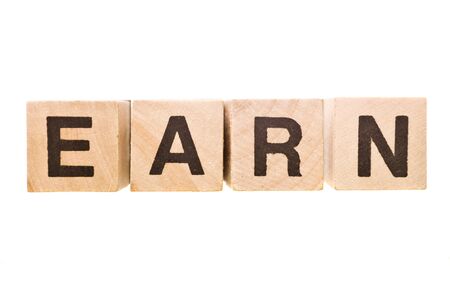 The word earn wrote of Building blocksの写真素材