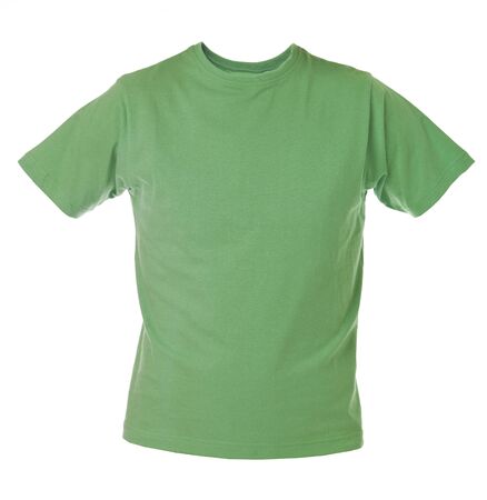 Green T-shirt isolated on white backgroundの写真素材