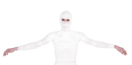 Mummified young Man isolated on white backgroundの写真素材
