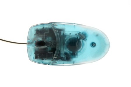 Blue Computer Mouse on white backgroundの写真素材