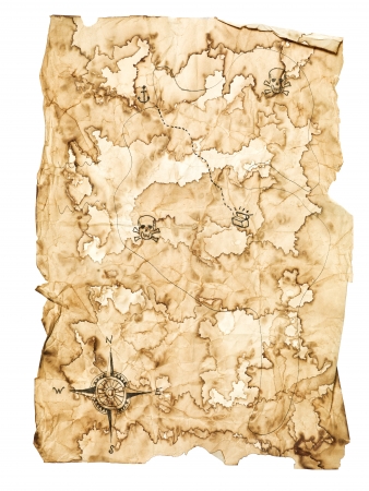 Worn Treasure Map on White Backgroundの写真素材