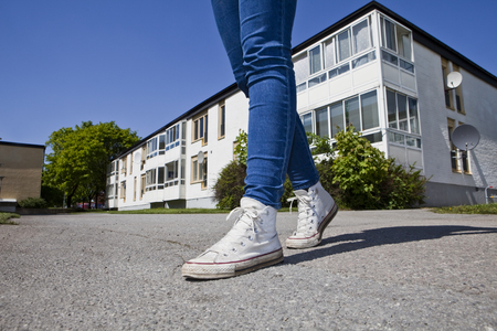 Close up of shoes walkingの写真素材