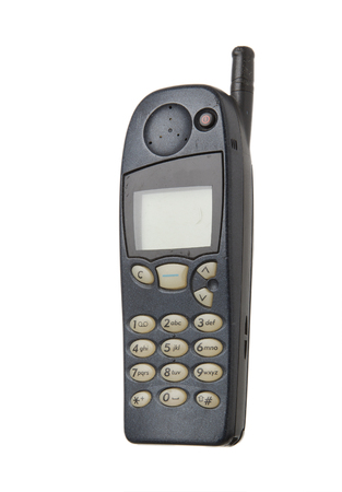 Worn cellphone isolated on white の写真素材