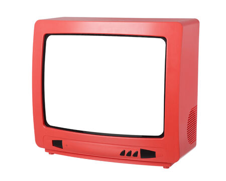 Red TV isolated on white backgroundの写真素材