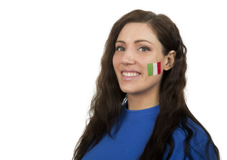 Young Girl with the Italian flag painted in her faceの写真素材