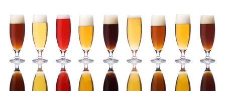 Large group of beers isolated on white backgroundの写真素材