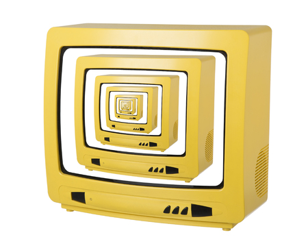 Eternity of Yellow tv:s isolated on white backgroundの写真素材