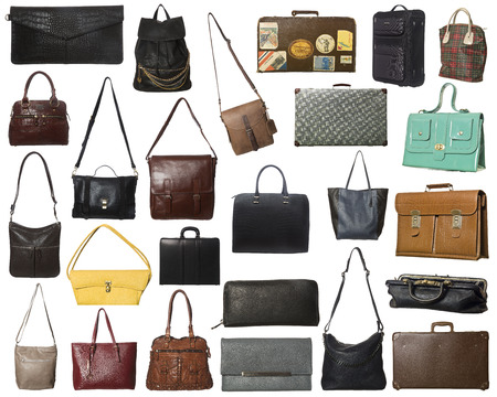Collage of a Large Group of Bags isolated on white backgroundの写真素材