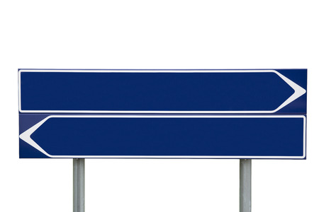 Blue Direction Signs isolated on white backgroundの写真素材