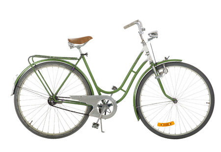 Green Old fashioned bicycle isolated on white backgroundの写真素材