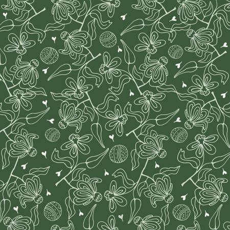Vector set of flowers, roses, leaves. Seamless repeating color pattern on a white background.のイラスト素材