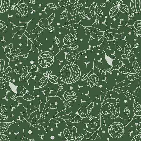 Vector set of flowers, roses, leaves. Seamless repeating color pattern on a white background.のイラスト素材