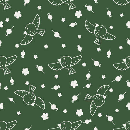 Vector set of flowers, roses, leaves. Seamless repeating color pattern on a white background.のイラスト素材