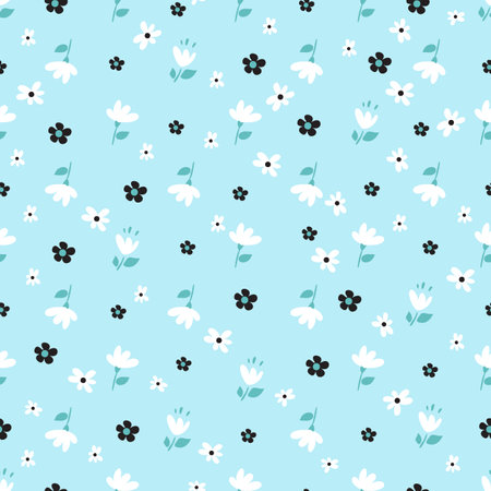 Modern floral pattern, flowers, feathers and birds in blue and light colors. Seamless pattern. Modern design for paper, cover, fabric, decor, print. On an isolated white background pastelのイラスト素材