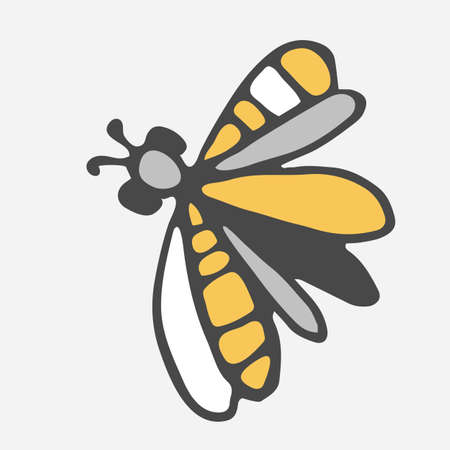 Butterfly, moth gray contour, yellow belly. Botanical natural vector element on white background. For textile factories, prints and printing on paperのイラスト素材