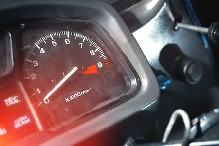 Motorcycle speedometer tourist in dark concept 0 speedの写真素材