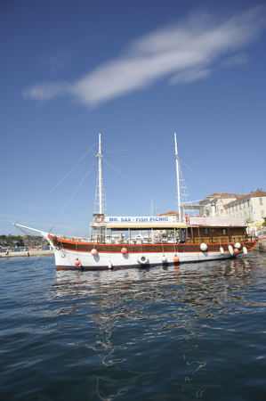 Marine schooner against a bright blue sky, Europe, Croatia, Istria,のeditorial素材