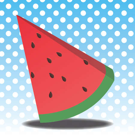 Watermelon vector illustration on blue with white polka dots background.のイラスト素材
