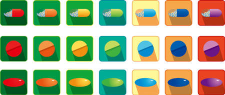 Pills in different colors, Vector illustration.のイラスト素材