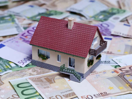 House over Euro banknotes backgroundの写真素材