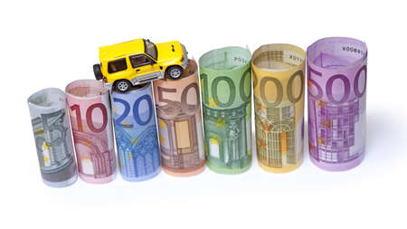 Money, Euro bills   car isolated on the white background の写真素材