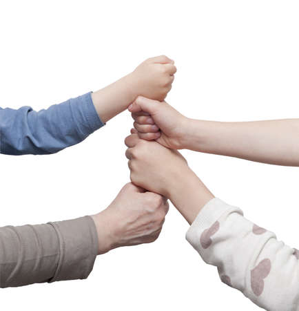  clenched fists building a high tower の写真素材