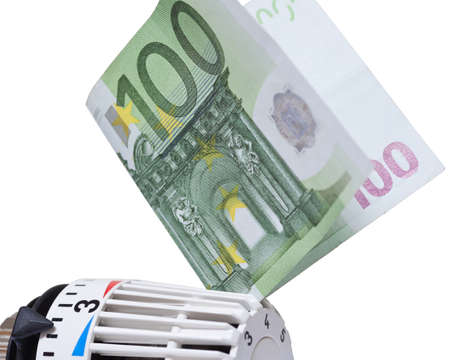 Thermostat with 100 euro  Heating costs の写真素材