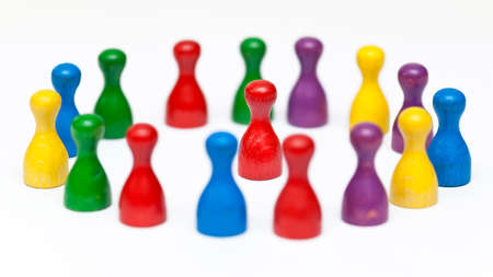Colorful  pawns on white backgroundの写真素材