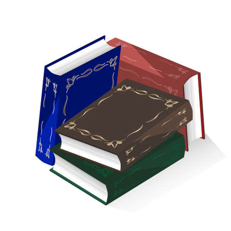 Find the book. Set Ð° realistic reclining book with a stylish elegant gold frame for text. Vector icon for design isolated on white background, divided by pages and shadow.のイラスト素材