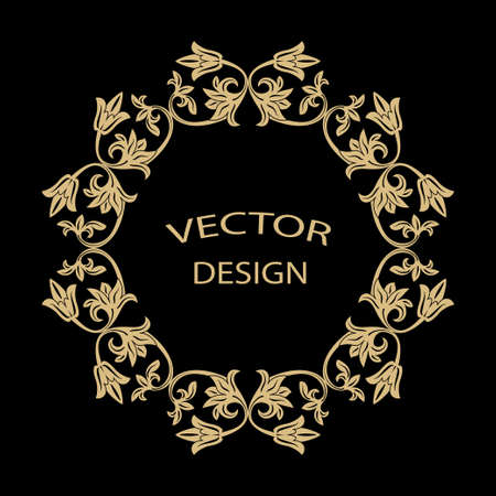 Circular baroque ornament. A gold frame in retro style for a logo, congratulatory, invitations, decoration. Vector.のイラスト素材